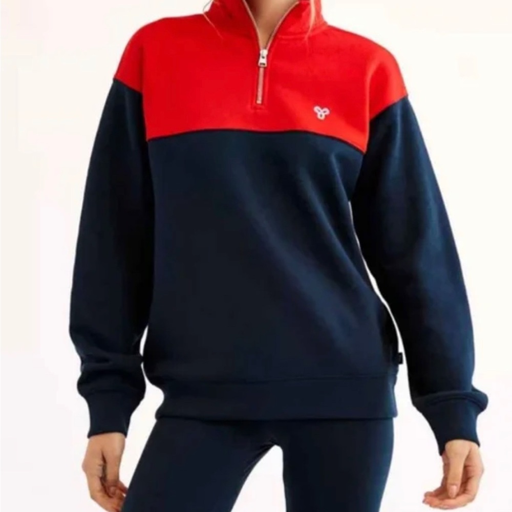 Women's Red and Black Quarter-Zip Top